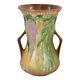 Roseville Wisteria 1933 Vintage Arts And Crafts Pottery Tan Ceramic Handled Vase