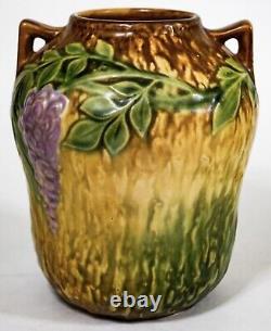 Roseville Wisteria 1933 Vintage Arts And Crafts Pottery Vase 634-7, Foil Label