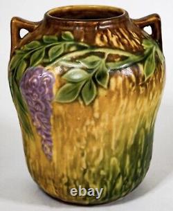 Roseville Wisteria 1933 Vintage Arts And Crafts Pottery Vase 634-7, Foil Label