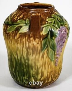 Roseville Wisteria 1933 Vintage Arts And Crafts Pottery Vase 634-7, Foil Label