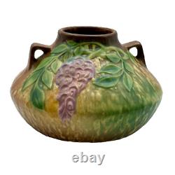 Roseville Wisteria Tan 1933 Handled Vase Vintage Arts And Crafts Pottery 629-4