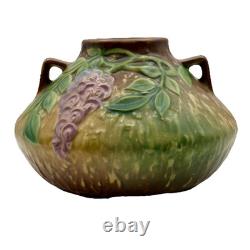 Roseville Wisteria Tan 1933 Handled Vase Vintage Arts And Crafts Pottery 629-4