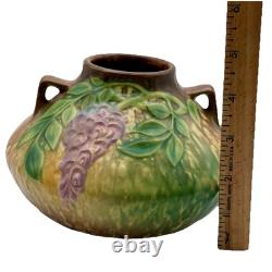 Roseville Wisteria Tan 1933 Handled Vase Vintage Arts And Crafts Pottery 629-4