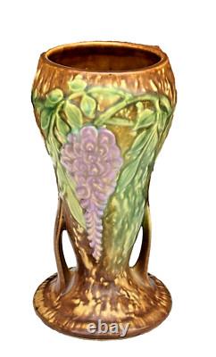 Roseville Wisteria Tan 1933 Vintage Arts And Crafts Pottery Ceramic Vase 635-8