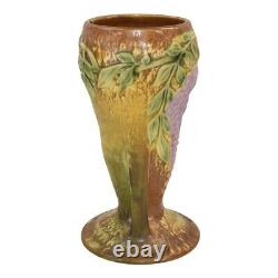 Roseville Wisteria Tan 1933 Vintage Arts And Crafts Pottery Vase 635-8
