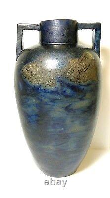Russell Crook Superb Fish Motif Arts & Crafts Mission Era Pottery Stoneware Vase