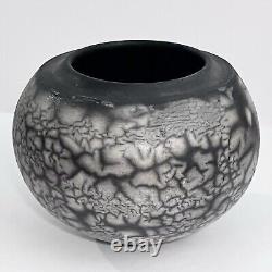 STUNNING RAKU POT / 4.5 x 6 Inches / Smoky Grey & Black Glaze / Signed'SAIO