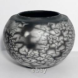 STUNNING RAKU POT / 4.5 x 6 Inches / Smoky Grey & Black Glaze / Signed'SAIO