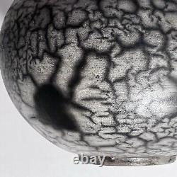 STUNNING RAKU POT / 4.5 x 6 Inches / Smoky Grey & Black Glaze / Signed'SAIO