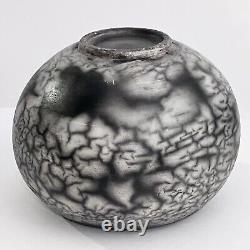 STUNNING RAKU POT / 4.5 x 6 Inches / Smoky Grey & Black Glaze / Signed'SAIO