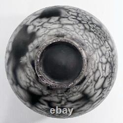 STUNNING RAKU POT / 4.5 x 6 Inches / Smoky Grey & Black Glaze / Signed'SAIO