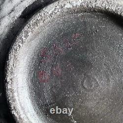 STUNNING RAKU POT / 4.5 x 6 Inches / Smoky Grey & Black Glaze / Signed'SAIO