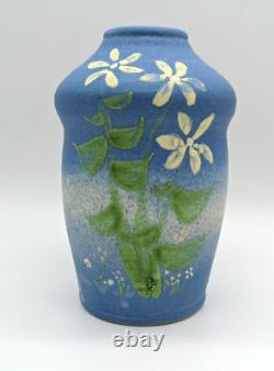 Scott Draves Door Pottery 7.25 Vase Wild Flowers Blue Arts & Crafts Signed