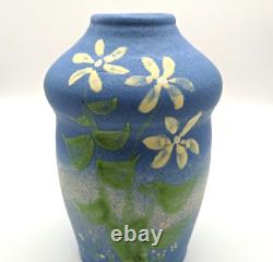 Scott Draves Door Pottery 7.25 Vase Wild Flowers Blue Arts & Crafts Signed