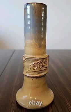 Shearwater Pottery Vase 6 Blue Drip w Brown stamped James Anderson 90 Yrs Ann