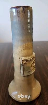 Shearwater Pottery Vase 6 Blue Drip w Brown stamped James Anderson 90 Yrs Ann