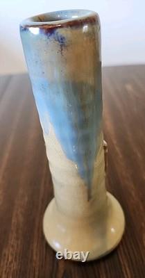 Shearwater Pottery Vase 6 Blue Drip w Brown stamped James Anderson 90 Yrs Ann