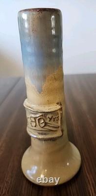 Shearwater Pottery Vase 6 Blue Drip w Brown stamped James Anderson 90 Yrs Ann