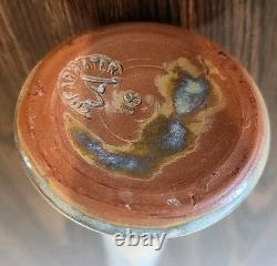 Shearwater Pottery Vase 6 Blue Drip w Brown stamped James Anderson 90 Yrs Ann