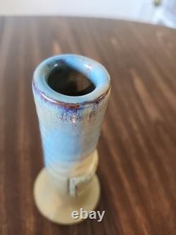 Shearwater Pottery Vase 6 Blue Drip w Brown stamped James Anderson 90 Yrs Ann