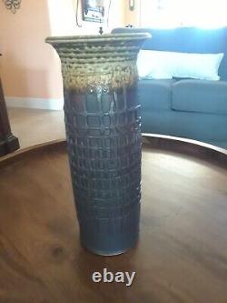 Signed Clark Ohr Studio Pottery Brown Cylindrical Vase 14 Tall x 4 1/2 Wide