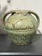 Signed Fred Johnston 8.5h Glazed Double Handled Vase Green & Sandstone Handmade