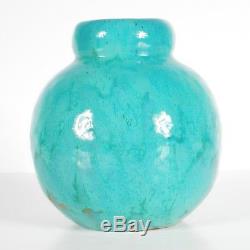 Signed Overbeck Pottery Arts & Crafts Monochrome Turquoise Vase