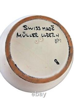 Signed Vintage Muller Luzerne MCM Studio Ceramic Vase Switzerland midcentury