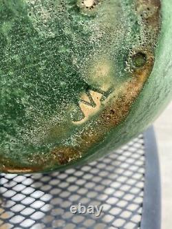 Signed wheatley pottery, Green Curdled Green Grueby style Glaze. Arts Crafts