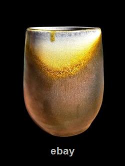 Soda Fired Handmade Studio Pottery Vase 6 Signed Flashing Brown Sunrise Pot 70s