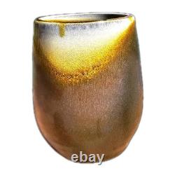 Soda Fired Handmade Studio Pottery Vase 6 Signed Flashing Brown Sunrise Pot 70s