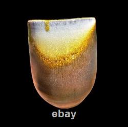 Soda Fired Handmade Studio Pottery Vase 6 Signed Flashing Brown Sunrise Pot 70s