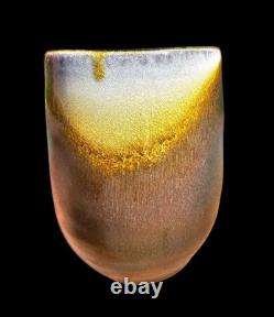 Soda Fired Handmade Studio Pottery Vase 6 Signed Flashing Brown Sunrise Pot 70s