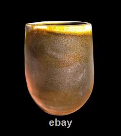 Soda Fired Handmade Studio Pottery Vase 6 Signed Flashing Brown Sunrise Pot 70s