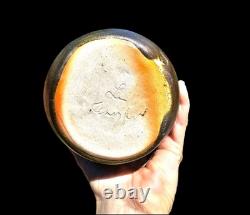 Soda Fired Handmade Studio Pottery Vase 6 Signed Flashing Brown Sunrise Pot 70s