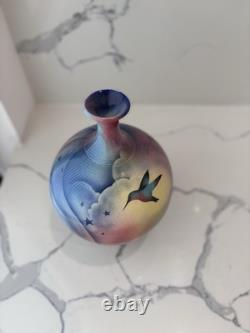 Studio Art Pottery Crystalline Glazed Hummingbird Vase, Burgess 1988, Rare Gifts