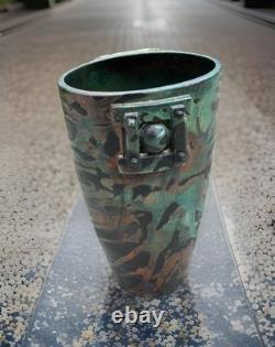 Studio Crafted Ceramic Vase Green Black Copper Abstract Signed