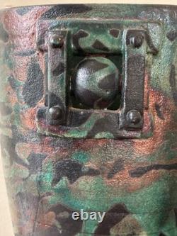 Studio Crafted Ceramic Vase Green Black Copper Abstract Signed