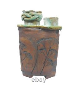 Studio Pottery Arts and Crafts Vase Clay Pressed Flower Nouveau Heavy 11