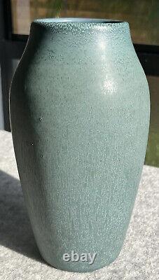 Tall Hampshire Pottery Green Blue Vase Arts Crafts Excellent Example