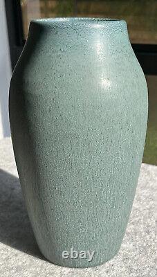 Tall Hampshire Pottery Green Blue Vase Arts Crafts Excellent Example