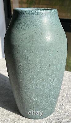 Tall Hampshire Pottery Green Blue Vase Arts Crafts Excellent Example