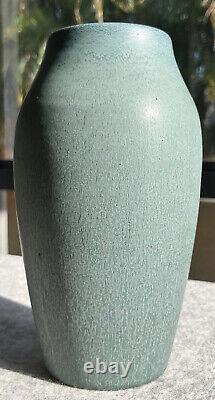 Tall Hampshire Pottery Green Blue Vase Arts Crafts Excellent Example