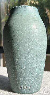 Tall Hampshire Pottery Green Blue Vase Arts Crafts Excellent Example