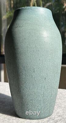 Tall Hampshire Pottery Green Blue Vase Arts Crafts Excellent Example