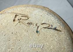 Tall Vintage signed handmade American pottery green glaze signed vase sculpture