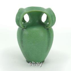 Teco Pottery matte green 4 curled leaf handle vase shape 185 Arts& Crafts Gates