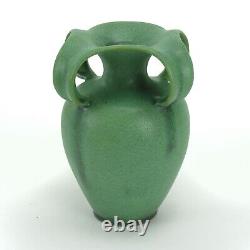 Teco Pottery matte green 4 curled leaf handle vase shape 185 Arts& Crafts Gates