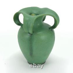 Teco Pottery matte green 4 curled leaf handle vase shape 185 Arts& Crafts Gates