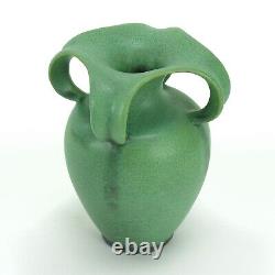 Teco Pottery matte green 4 curled leaf handle vase shape 185 Arts& Crafts Gates